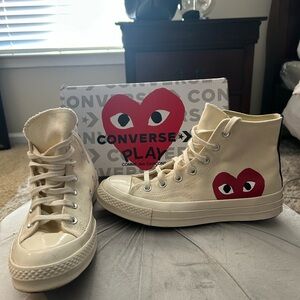 Converse Play Cream High-Tops with Red Heart